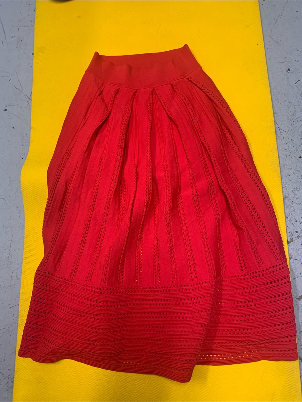 Maje Red Eyelet Midi Skirt